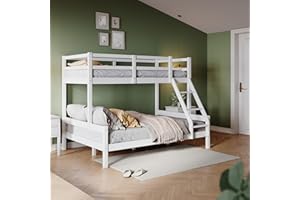 ZANOFIRA Triple Bunk Bed with Ladder, Solid Pine Wood Frame Bedroom Furniture, Single Bed and Double Bed Set, Double 4 Foot 6, Single 3 Foot Sleeper Bed For Kids Children Home, White