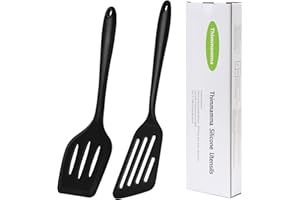 ‎THIMMAMMA Pfannenwender, Hitzebeständiger Silikon Pfannenwender Spatel Küchenhelfer Set, Spülmaschinengeeignet Antihaft groß Turner Kochgeschirr Schwarz Pfannenwender Zum zum Kochen, Backen, Flip, 34cm