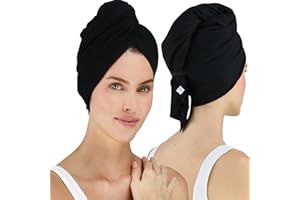 Hair RePear Ultimate T-Shirt Hair Towel Promotes Healthy Hair and Reduces the Signs of Damage and Frizz-Absorbent Cotton-Wrap, Plop or... (black)