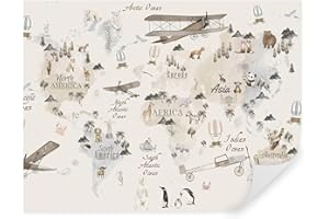 TAPEKO Papier Peint Chambre Enfant 360x250 cm 3D Effet Carte du Monde Animaux dans Différents Pays Voyages pour Garçon Fille Papier Peint intissé plus u73882