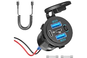 (4 Anschluss 90W) USB C PD Steckdose 12V Auto: Typ C Buchse Einbau Dose Wasserdicht 12 Volt DC Adapter KFZ Stecker mit Schalter Panel für iPhone Wohnmobil LKW Wohnwagen Motorrad Boot