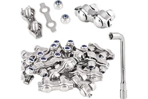 Abimars Wire Rope Clips Duplex Clamps, M2＆24pcs, 304 Stainless Steel Heavy Duty Locking Device Aircraft Wire Cable Double Clamp Buckle with Lock Nuts Fits for 2mm Wire Rope