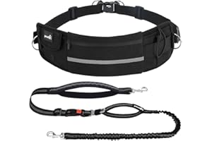 Pecute Laisse Canicross Chien, Harnais Ceinture pour Chien sans Les Mains, Laisse Réfléchissante Anti-Fuite avec Ceinture Lombaire Réglable, Harnais de Promenade Sécuritaire pour Moyens/Grands Chiens
