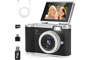 EUAKEE Aparat cyfrowy 1080P, aparat fotograficzny 48 MP, aparat fotograficzny, przenośny, kompaktowy aparat z obrotowym ekranem 180°, ekran 2,4", zoom cyfrowy 8x, kompaktowy aparat, karta TF 32 GB, dla