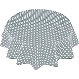 Round Oilcloth PVC Wipeable Tablecloth Table Cover 160cm 62inch Polka Dot Grey Light