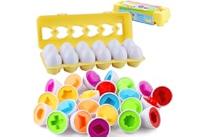 Taozoey Uovo di Pasqua, 12 PCS Uova di Abbinate Colore e Forma Riconosciment, Montessori Uova Plastica Giocattoli Educativi, per la Caccia all'Uovo di Pasqua (Giallo)