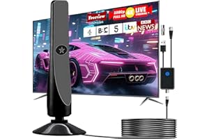 SUKIITER 2025 Newest Upgraded TV Aerial - Indoor TV Aerial for Smart TV with Signal Booster, Digital TV Antenna indoor with strong signal uk for Miles Long Range Support 5K 1080P HDT
