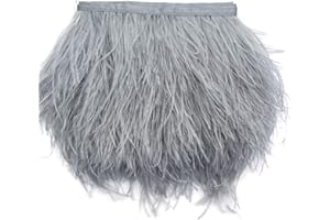 Sowder, orlo sfrangiato con piume di struzzo con nastro di raso per abito, per cucito, artigianato, costumi, decorazioni, confezione da 1,8 m light grey