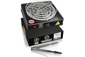 M. ROSENFELD Allume charbon chicha - Allume charbon electrique noir HEAT 1000 W + accessoires pour narguilé - Grille de charbon et pince à narguile - Câble de 150cm plaque chauffante electrique chicha