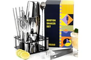 KOOLTHO Boston Shaker Cocktail Kit Barman, Set Cocktail Professionale Completo Stand Regalo Donna Uomo, Shaker Boston Acciaio Inox Half Tin con Supporto, Attrezzi Bartender Confezione Personalizzabile