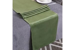 WAITER TREE Table Runner for Dining Table 35x240 cm, Washable Velvet Dresser Scarf Luxury Rustic Farmhouse Table Runners for Home Dining Coffee Table - Olive Green