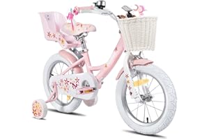 JOYSTAR Bicicleta Unicornio 12/14/16/18 Pulgadas para Niñas de 2-9 años, Bicicleta Infantil con Asiento de Muñeca y Ruedas Estabilizadoras y Cesta