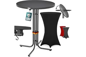 ‎CASARIA Casaria® Stehtisch mit Husse 70 cm Klappbar Schwarz Rund Holz Metall Pulverbeschichtet Wetterfest Hoch Set Bistrotisch Bartisch Garten Party Tisch