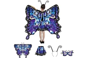 BUERPINKING Schmetterling Kostüm Kinder, Schmetterlingsflügel Kinder, Schmetterlingskostüm Mädchen Set für Karneval,Fasching,Mottoparty (Sternenhimmel)
