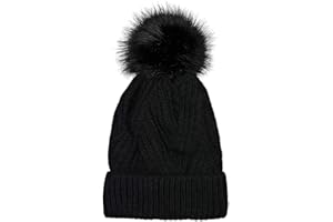 styleBREAKER Cuffia con Pompon Lavorato a Maglia da Donna con Costine diagonali e Fodera in Pile, Berretto con Pompon in Pelliccia Sintetica Invernale 04024167