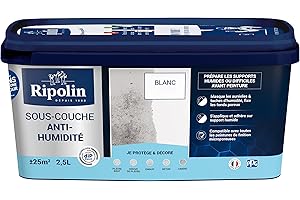 RIPOLIN - Sous-Couche Anti-Humidité Intérieur - Supports Humides ou Difficiles - Fixe les Fonds Poreux - Haute Protection - Masque les Auréoles & Taches d'Humidité - Mat - 2,5L - Blanc