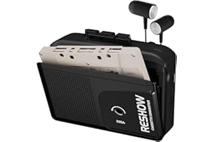 Reshow Lecteur de Cassettes Portable Microphone et Haut-Parleur Intégrés, Convertisseur USB Cassette-MP3, Enregistrement Inversé sur Bande, Magnétophone Blanc avec Casque