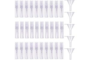 Lahviuu Mini butelka z rozpylaczem, 30 sztuk, 2 ml, przezroczyste butelki z tworzywa sztucznego, mini rozpylacz, perfumy, rozpylacze, do pielęgnacji ciała, płynów, kosmetyków, podróży (z 5 lejkami)