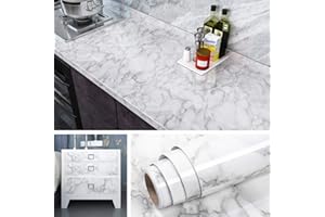 Livelynine Papier Peint Marbre Blanc et Gris Clair Papier Adhésif pour Meuble Cuisine Salle de Bain Bureau Placard Rouleau Adhésif Décoratif Imperméable Lavable Amovible en Vinyle de 40CM*2M