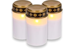 MIJOMA Znicz LED do użytku na zewnątrz – zasilany bateriami, realistyczny efekt migotania, czas świecenia 6 miesięcy – zniczy zniczy (zestaw 3 szt., biały)