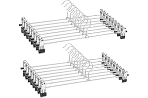 ‎AMBER HOME Amber Home 20 Stück 40cm Chrom Eisen Kleiderbügel, Silber Metall Hosenbügel Aufhänger für Hosen Shorts Rock Socken Unterwäsche, mit rutschfest Clips