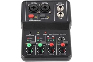 KIMISS 2 Canales de Audio, Power Compact Sound Mixing Kanal Mezclador Audio Mixer USB 48V Console para Grabación de Música Home Karaoke Internet