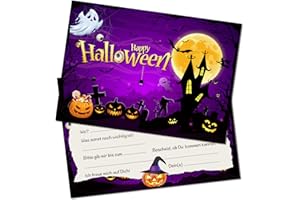 Patelai 20 Sets Halloween Einladungskarten mit Umschlägen Halloween Party Einladungen Kürbis Geist Schloss Fledermaus Spinne Lila Halloween Grußkarten Happy Halloween Karten für Kind Erwachsene