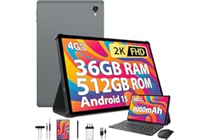 LINROM 2K Android 15 Tablet 10.6 Inch, 4G SIM LTE+5G WiFi, 36GB RAM+512GB ROM (2TB TF), Octa-Core, 2000 * 1200, 8000mAh, 13MP+8MP, Widevine L1, GPS, Bluetooth 5, Tablet with keyboard (Gray)