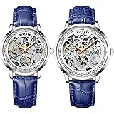 LTJXL Relojes Mecanicos para Hombres Mujer Reloj De Pulsera De Piel Esqueleto Impermeable Luminoso Relojes para Regalo de San