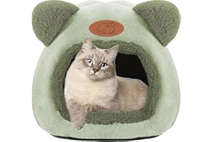TUAKIMCE Indoor Cat Cave Bed - Igloo Tent House With Removable Washable Pillow, Super Soft Calming Fluffy Pet Sofa Mats, Foldable Portable for Kittens