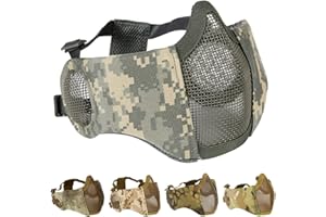 AOUTACC Masque pliable pour airsoft, demi-masque en maille avec protection auditive pour jeux de guerre Cs, BB Gun, chasse, paintball