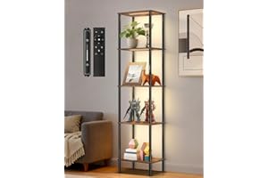 OUTONLIFE Librería con Estantería de 5 Niveles y Luz LED Regulable, Control Táctil y Remoto, 3 Temperaturas de Color, Lámpara de Pie para Salón, Dormitorio u Oficina