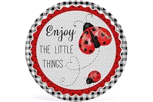 DAIERCY Round Metal Tin Sign Rustic Wall Decor Ladybug Ladybug Ladybird Spring Sign Door Hanger Wreath Sign Home Bar Kitchen Garage Restaurant Wall Art Decor Sign 12x12in
