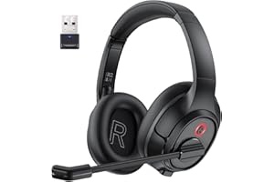 EKSA H6 Bluetooth Headset mit Mikrofon & USB Dongle [55 Stdn & 10M Reichweite] Wireless PC Headphones mit AI Rauschunterdrückung Mic, Over Ear Headset für Business/Büro/Zuhause/Teams
