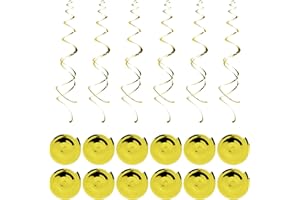 DARBERMU Hanging Swirl Decorations, 12 Rolls Gold Swirls Ceiling Party Decorations Shiny Foil Swirls, Party Spiral Streamers Decorations for Girls and Women Birthday Party, Wedding, Xmas, Party Supplies