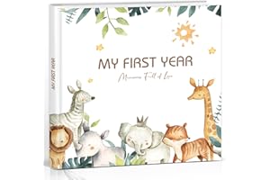 Hyggartn Baby Album “My First Year” – Memory Book for Baby’s First Year, 84 Pages (21 × 21 cm) with Stickers – Woodland & Safari Animal Design – Gift for Newborns, Baby Shower & Christening