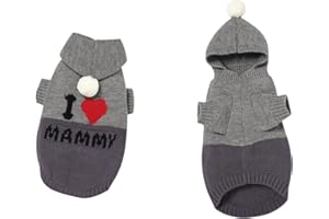 UPANDFAST Dog Sweater Hoodie Warm Pullover Dog Knitwear(M,Grey)