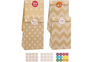 vvhippo 20 Pcs Sac en Papier Kraft Coloré pour Bonbons et Cadeaux - Avec 36 Autocollants - pour Célébrations, Fête, Mariage, Anniversaire, Noël