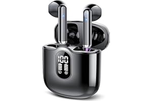 Aptkdoe Auriculares Inalambricos, Mini Auriculares Bluetooth 5.3 HiFi Estéreo con HD Micró, 30H de Reproducción Pantalla LED Cascos Inalambricos con IP7 Impermeable, Control Táctil, USB-C, Negro