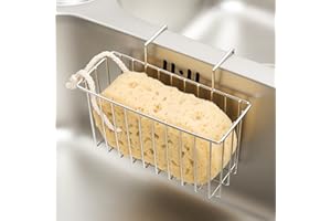 DAMITA Sponge Holder for Kitchen Sink, Sink Caddy Kitchen Sink Tidy Brush Dishwashing Liquid Drainer Rack Silver, Small