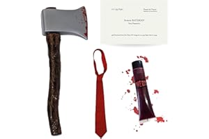 I LOVE FANCY DRESS Adults Psycho Costume Accessory Set - Bloody Axe + Red Tie + Business Card + Fake Blood - Adults TV & Film Character Halloween Fancy Dress Costume