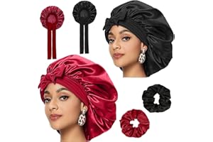 ‎RVLZKCPG RVLZKCPG 2 Stück Bonnet, Satin Haarhaube, Schlafhaube Seide, Lockenhaube Seidenhaube zum Schlafen, Haarschutz für Die Nacht, Silk Bonnet Sleep Cap mit Elastischem Band für Damen