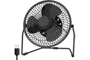 EasyAcc USB Desk Fan 6 inch Desktop Silent Fan Air Circulator 2 Speeds 360° Rotation Brushless Motor Noiseless for Home and Office Laptop Notebook PC Desk Table Fan - Metal Black