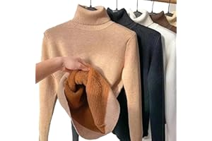 BHGYTEC JOCCOS Winter Fleece Thick Knitted Bottoming Shirt, Women Casual Thick Turtleneck Sweater Soft Thermal Slim Bottoming Sweater (Khaki,S(40-48kg))