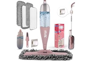 BUUROOHM Mocio Lavapavimenti a Spruzzo Spray Floor Mop Mocio Lavapavimenti con Bottiglia Ricaricabile da 800ML e 4 Panni Lavabili per la Pulizia di legno, Laminato, Legno, Ceramica Pavimenti