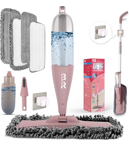 Microfiber Spray Mop For Floor Cleaning Wet Dry, 360 Degree Spin Dust Home Kitchen Hardwood Floor Flat Mops 360ml Refillable Bottle Include 4 Microfiber R