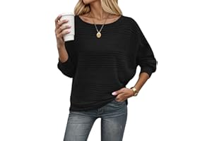 WNEEDU Pull Femme Chic et Elegant Pulls léger Tricoté Hiver à épaules Nues Col Bateau Manches Chauve-Souris Automne Chaud Haut Top