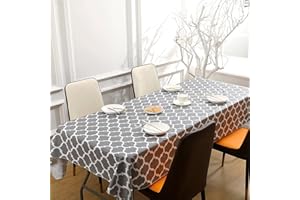 LAM-LORD Vinyl Table Cloth for Rectangle Tables, Grey Moroccan Style Vinyl Tablecloth Rectangle with Flannel Backing for Dining Table, Waterproof Wipeable Rectangular Table Cover for Indoor Outdoor (60" X 84")