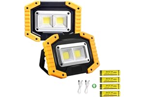 HUIMO longdafei 2-Pack Portable LED Work Light, Rechargeable Floodlights with USB,Spotlight Waterproof Outdoor for Car Repairing Camping Traveling Fishing and Job Site Lighting