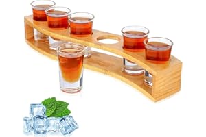 SUPROBARWARE [Coffret cadeau] Lot de 6 verres à shot amusants en vrac avec support 30 ml Verre à shot en cristal transparent avec plateau de service organisateur pour liqueurs, shots, tequila